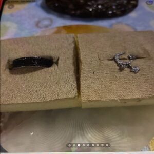 Ladies two rings lot, black spinel eternity band, ss/rhodium Ring